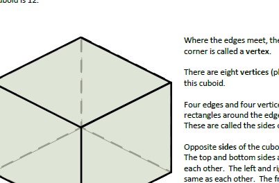 A help sheet explaining how to calculate the length of edges, surface area and volume of a cuboid using the FOIL method.